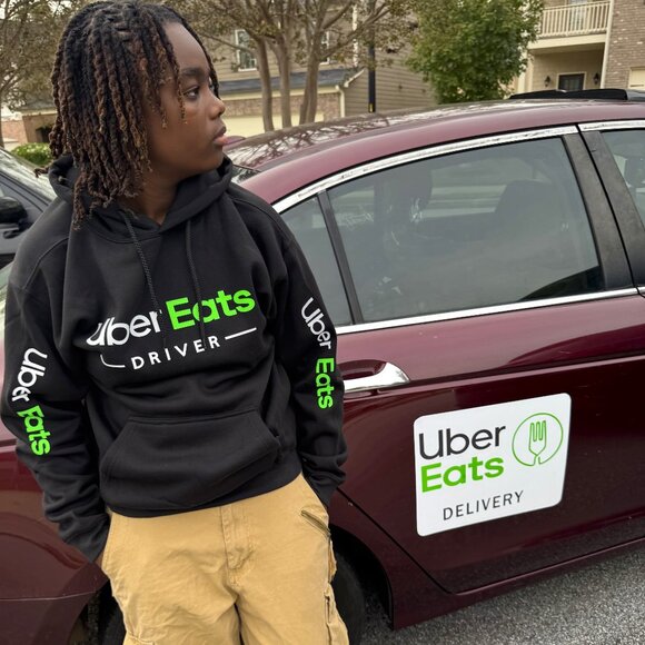 UberEats Reflective Hooded Sweatshirt Hoodie - Delivery Driver (Black) - Picture 7 of 17